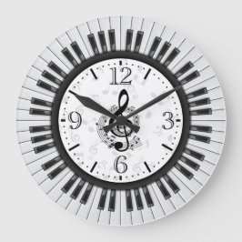 Reloj Redondo Grande Piano Keys Musical Notes Wall Clock