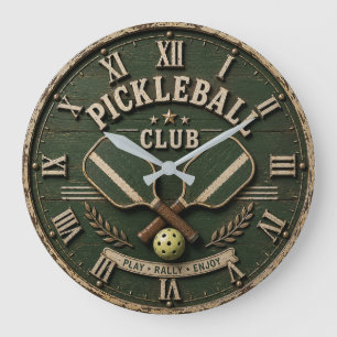 Reloj Redondo Grande Pickleball Club Rustic Vintage Pickleball Paddle