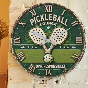 Reloj Redondo Grande Pickleball Lounge Vintage Rustic Paddle