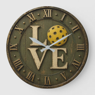 Reloj Redondo Grande Pickleball Love Rustic Pickleball Player Gift
