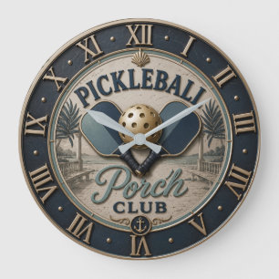 Reloj Redondo Grande Pickleball Porch Club Rustic Paddle