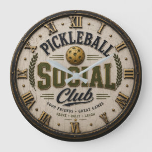 Reloj Redondo Grande Pickleball Social Club Rustic Player Gift