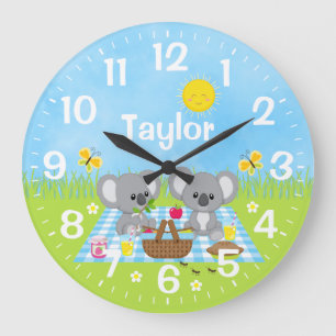 Reloj Redondo Grande Picnic del Oso Koala Azul