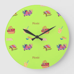 Reloj Redondo Grande Picnic pattern on green