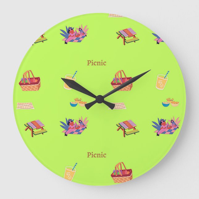 Reloj Redondo Grande Picnic pattern on green (Anverso)