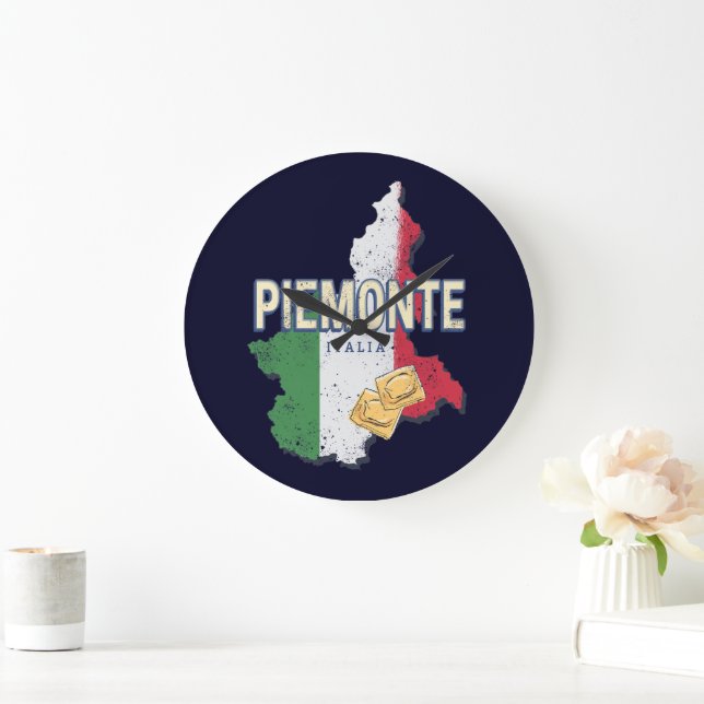 Reloj Redondo Grande Piedmont Italia Retro Región Mapa Pasta de cosecha (Hogar)