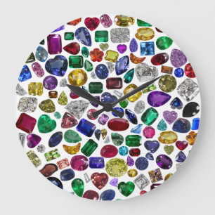 Reloj Redondo Grande Piedra de guijarros colorida y patrón de diamantes