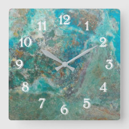 Reloj Redondo Grande Piedra Mineral de Crisocola Azul con Números Blanc