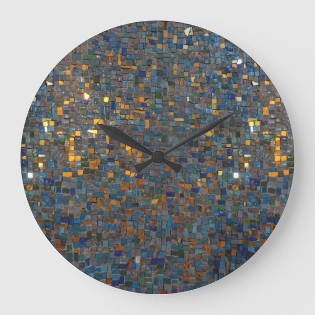Reloj Redondo Grande Piedras de mosaico en azul y oro (Anverso)