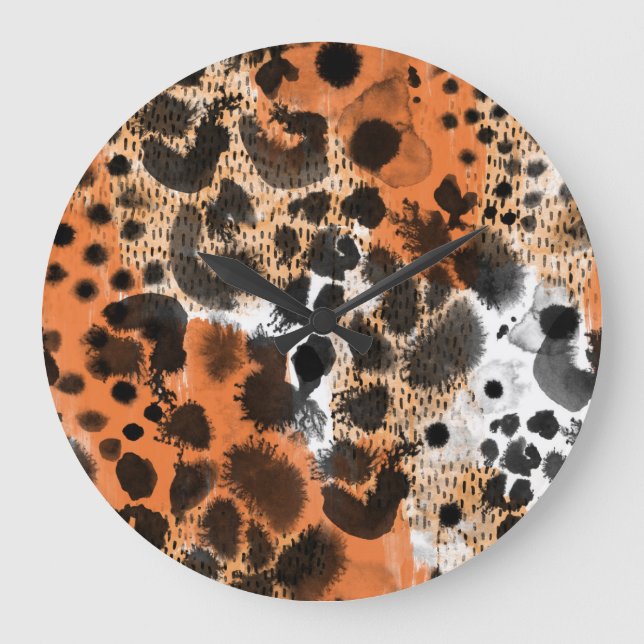 Reloj Redondo Grande Piel animal: patrón de leopardo creativo. (Anverso)