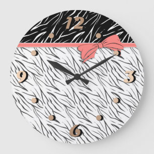 Reloj Redondo Grande Piel de cebra tigre blanco negro rayas de cuero ro