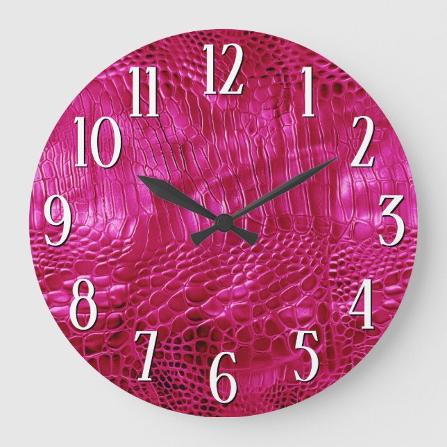 Reloj Redondo Grande Piel de imitación rosa caliente (Anverso)