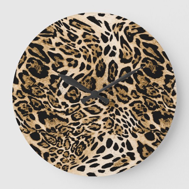 Reloj Redondo Grande Piel leopardo africana: Textura animal sin mar (Anverso)