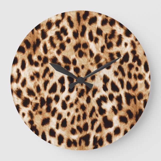Reloj Redondo Grande Piel Leopardo, Auténtico Patrón De Vida Silvestre. (Anverso)