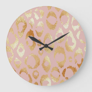 Reloj Redondo Grande Piel leopardo, textura dorada rosa