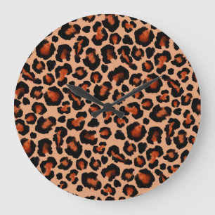 Reloj Redondo Grande Pieles de leopardo, acuarela, fondo sin costuras.