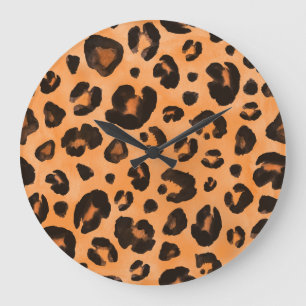Reloj Redondo Grande Pieles de leopardo, acuarela, textura sin costuras