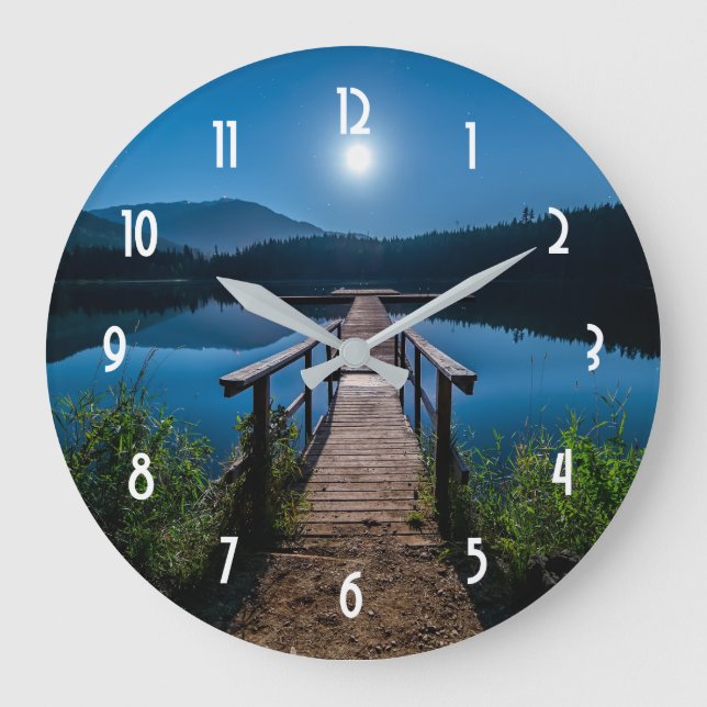 Reloj Redondo Grande Pier de noche bajo una luna llena (Anverso)