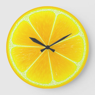 Reloj Redondo Grande Pieza De Fruta De Limón Amarillo