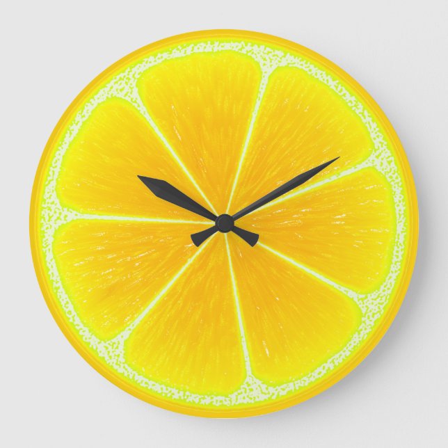 Reloj Redondo Grande Pieza De Fruta De Limón Amarillo (Anverso)