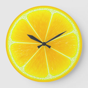 Reloj Redondo Grande Pieza de fruta de limón amarillo cítrico