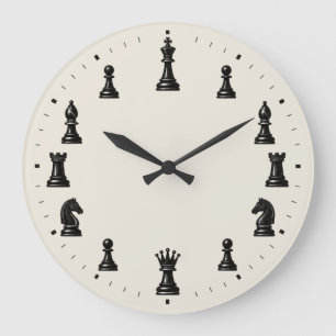 Reloj Redondo Grande Piezas de Ajedrez Marfil Decoración Minimalista de
