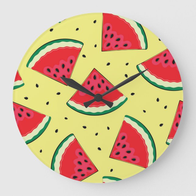 Reloj Redondo Grande Piezas de sandía: patrón amarillo de verano (Anverso)