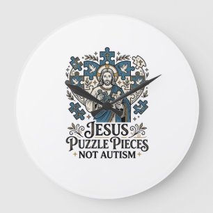 Reloj Redondo Grande Piezas del rompecabezas de Jesús no autismo Piezas