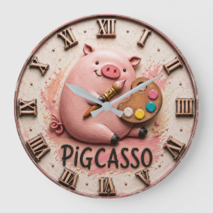Reloj Redondo Grande Pigcasso Funny Artist Pig