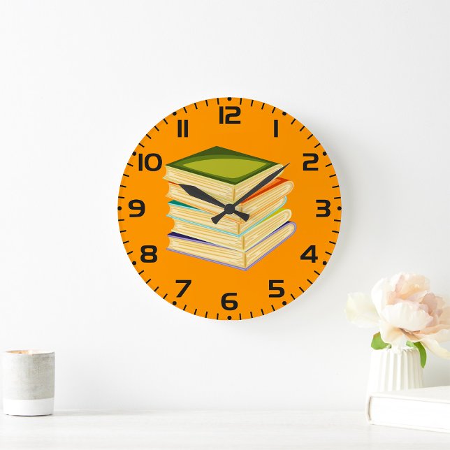 Reloj Redondo Grande Pila de libros Lover Art y Leer libros (Subido por el creador)