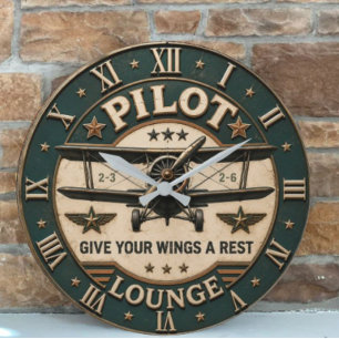 Reloj Redondo Grande Pilot Lounge Vintage Biplane Classic Aviation