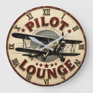 Reloj Redondo Grande Pilot Lounge Vintage Biplane Retro Aviation Hangar