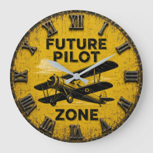 Reloj Redondo Grande Pilot On Duty Vintage Airplane Hangar Decor