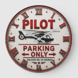 Reloj Redondo Grande Pilot Parking Only Helicopter Aviation Hangar