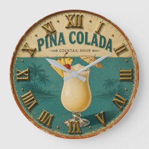 Reloj Redondo Grande Piña Colada Tropical Beach Cocktail Bar Decor