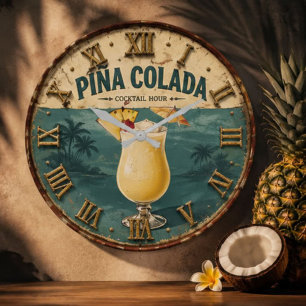 Reloj Redondo Grande Piña Colada Tropical Beach Cocktail Bar Decor