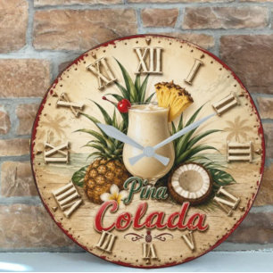 Reloj Redondo Grande Piña Colada Tropical Beach Cocktail Summer Bar 