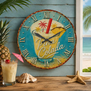 Reloj Redondo Grande Piña Colada Tropical Cocktail Beach