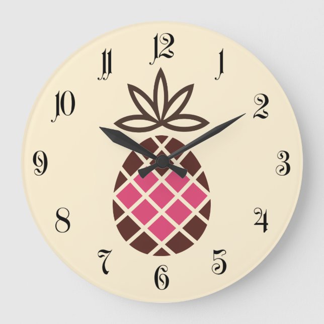 Reloj Redondo Grande Piña del chocolate con el corazón rosado (Anverso)