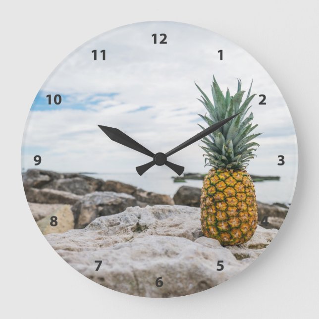 Reloj Redondo Grande Piña tropical en la playa (Anverso)