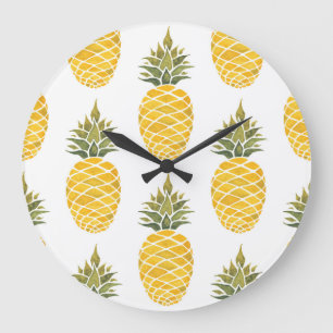 Reloj Redondo Grande Piñas Pintadas A Mano: Acuarela Seamless.