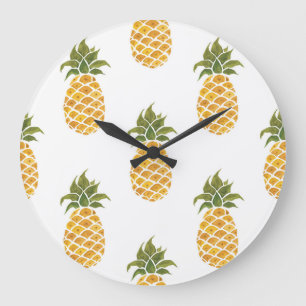 Reloj Redondo Grande Piñas pintadas a mano, fondo de acuarela.