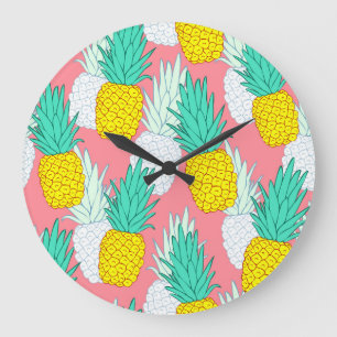 Reloj Redondo Grande Piñas Tropicales: Moda Personalizado Roja.