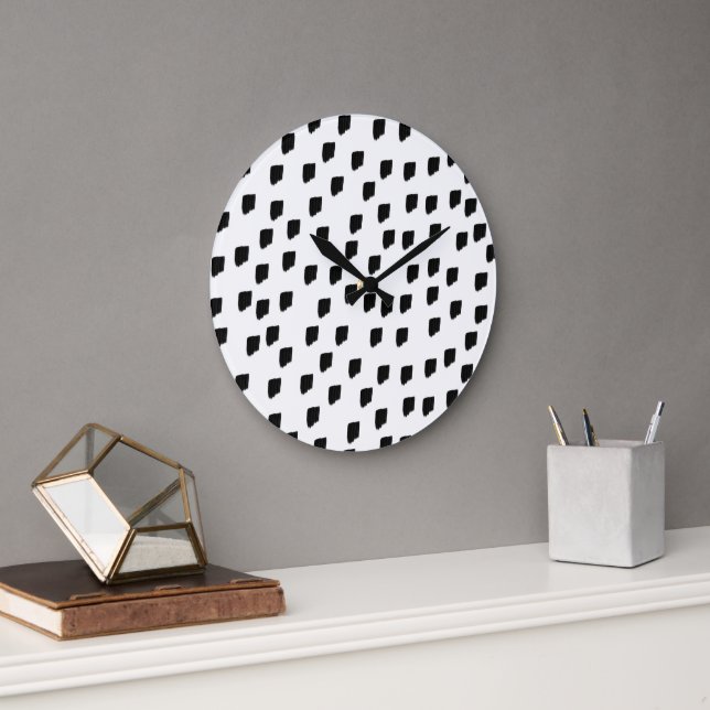 Reloj Redondo Grande Pincel de color blanco y negro  (Oficina)