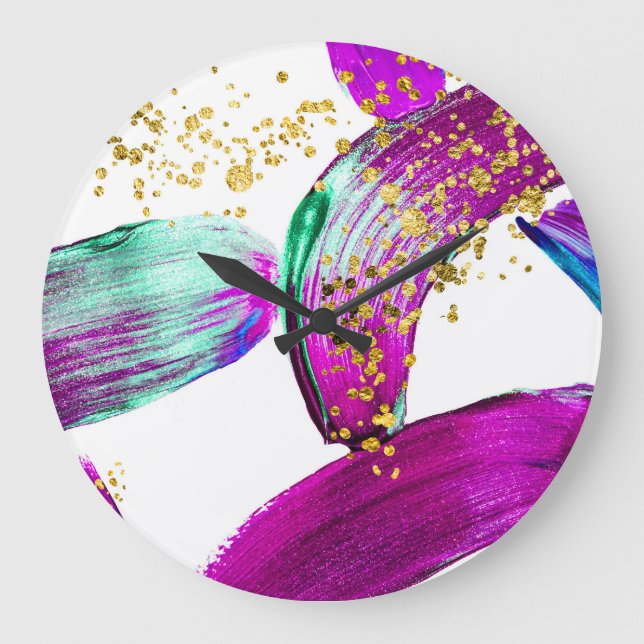 Reloj Redondo Grande Pincel ultravioleta: arte abstracto (Anverso)