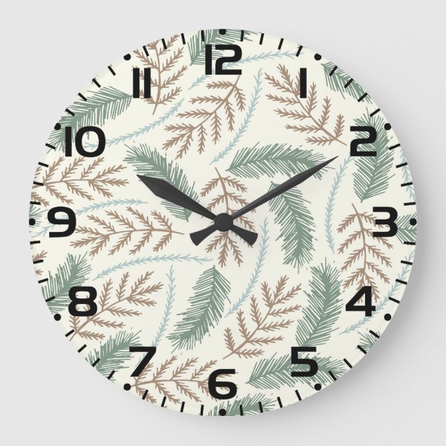 Reloj Redondo Grande Pine and Cedar Evergreen Branches Pattern (Anverso)