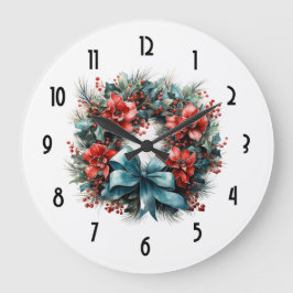 Reloj Redondo Grande Pine Wreath con Navidades Holly