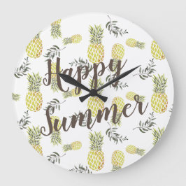 Reloj Redondo Grande PINEAPPLE amarillo verde y dorado FELIZ VERANO