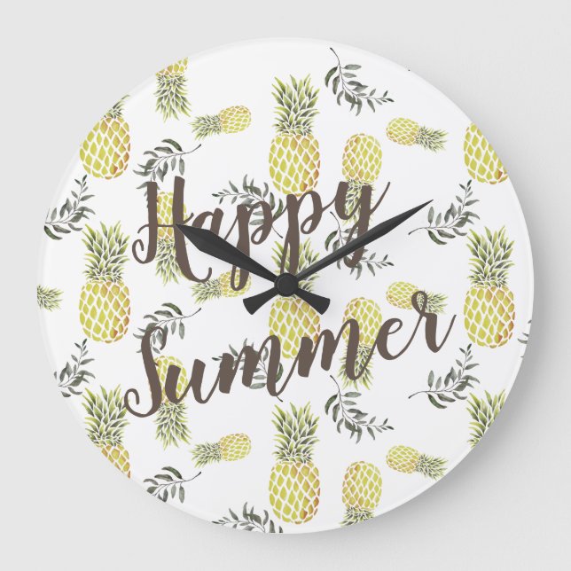 Reloj Redondo Grande PINEAPPLE amarillo verde y dorado FELIZ VERANO (Anverso)