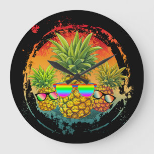 Reloj Redondo Grande Pineapple Divertido Vibraciones de Verano